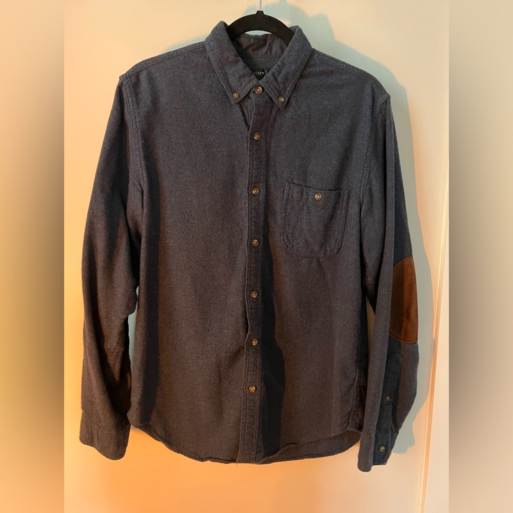 VINTAGE J.CREW FLANNEL BUTTON DOWN SHIRT WITH BROWN SUEDE ELBOW PADS